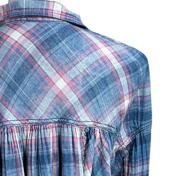 We The Free Seeking Starlight Plaid Light Blue Boho Coastal Cowgirl Top Size M - Picture 7 of 14